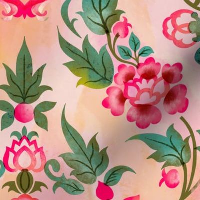 floral vintage damask brimstone rose pink //
