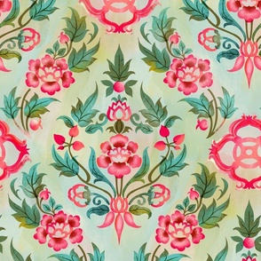 floral vintage damask brimstone mint pink //