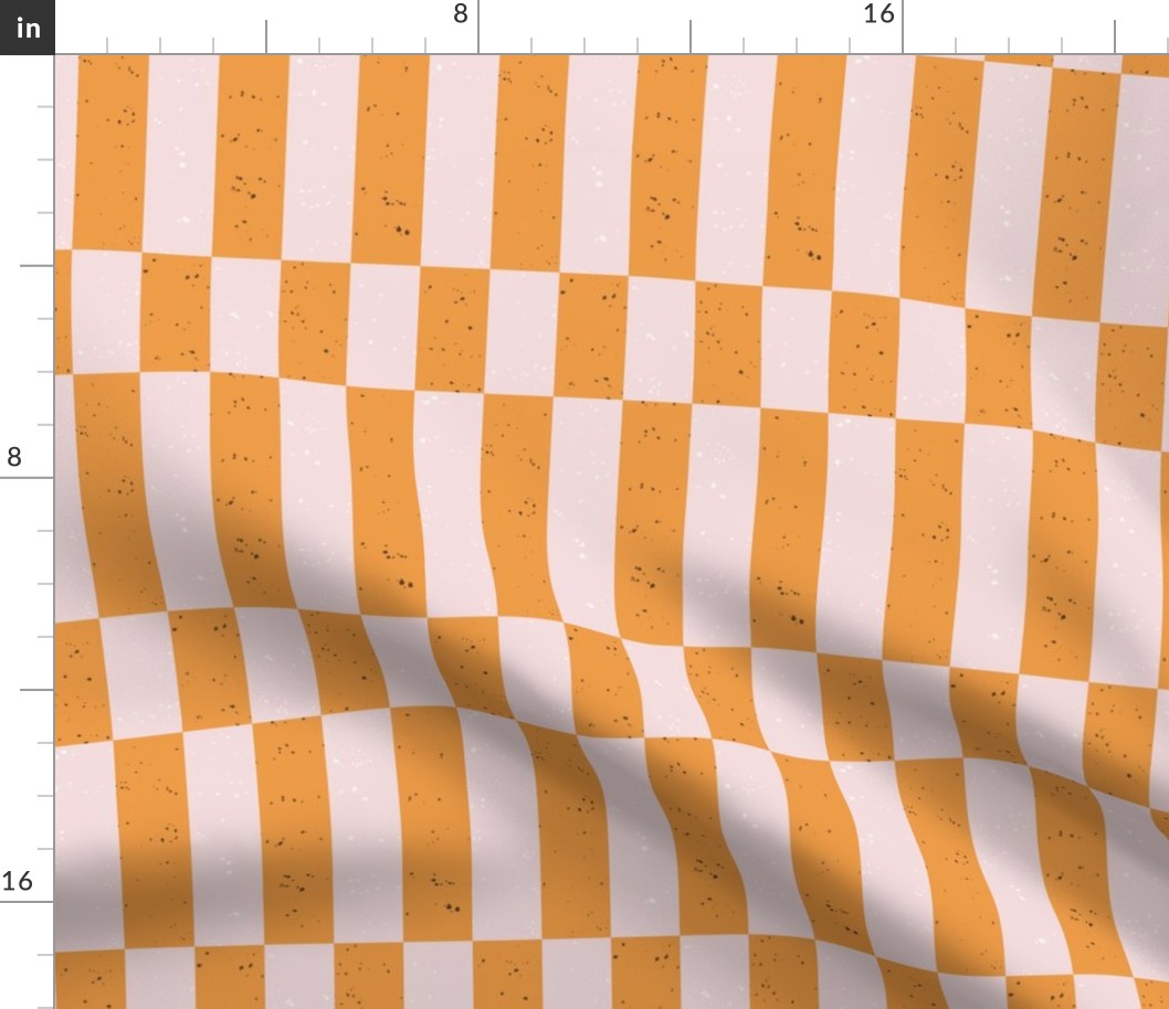 tall bright orange check with speckles