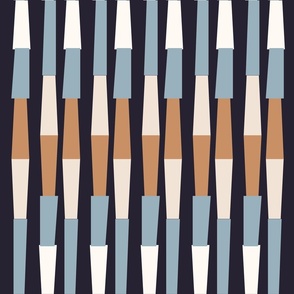 Dark Brown Beige Blue Geometric Abstract Bamboo Like