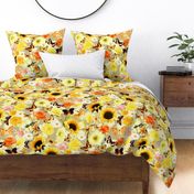 Butterfly Garden with Sunflowers, Roses and Tulips - lemon beige, large