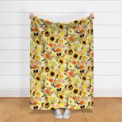 Butterfly Garden with Sunflowers, Roses and Tulips - lemon beige, large