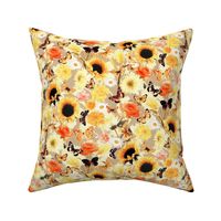 Butterfly Garden with Sunflowers, Roses and Tulips - apricot beige, small