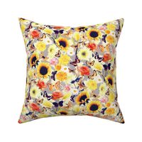 Butterfly Garden with Sunflowers, Roses and Tulips - lemon grey, small