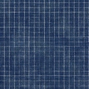 Hand Drawn Checks on Custom Dark Blue (#1b2d55) | Rustic fabric in dark blue and white, linen texture checked fabric, windowpane fabric, tartan, plaid, grid pattern, squares fabric.
