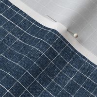 Hand Drawn Checks on Custom Dark Blue (#21384e) | Rustic fabric in dark blue and white, linen texture checked fabric, windowpane fabric, tartan, plaid, grid pattern, squares fabric.