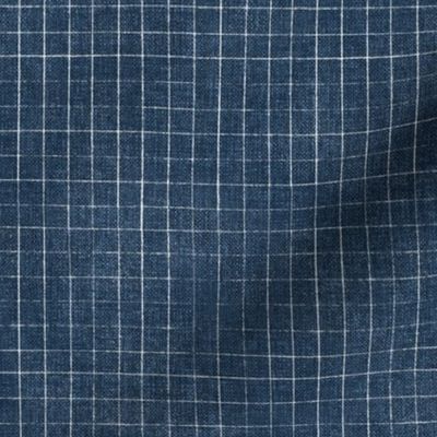 Hand Drawn Checks on Custom Dark Blue (#21384e) | Rustic fabric in dark blue and white, linen texture checked fabric, windowpane fabric, tartan, plaid, grid pattern, squares fabric.