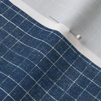 Hand Drawn Checks on Custom Dark Blue (#1e3f63) | Rustic fabric in dark blue and white, linen texture checked fabric, windowpane fabric, tartan, plaid, grid pattern, squares fabric.