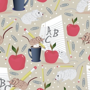 Back to School, Teacher Student Gerbil Apple Paper Clip Pencil Elementary Classroom Fall Hot Chocolate Coffee Cup; Hamster, Mouse Rodent, Kindergarten First Day of School, Cute, Cuter, Cutest Kids Sheets—v11, 4200
