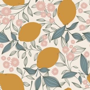 Lemons and Florals Natural Sun Wallpaper