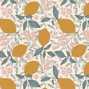 Lemons and Florals Natural Sun Wallpaper