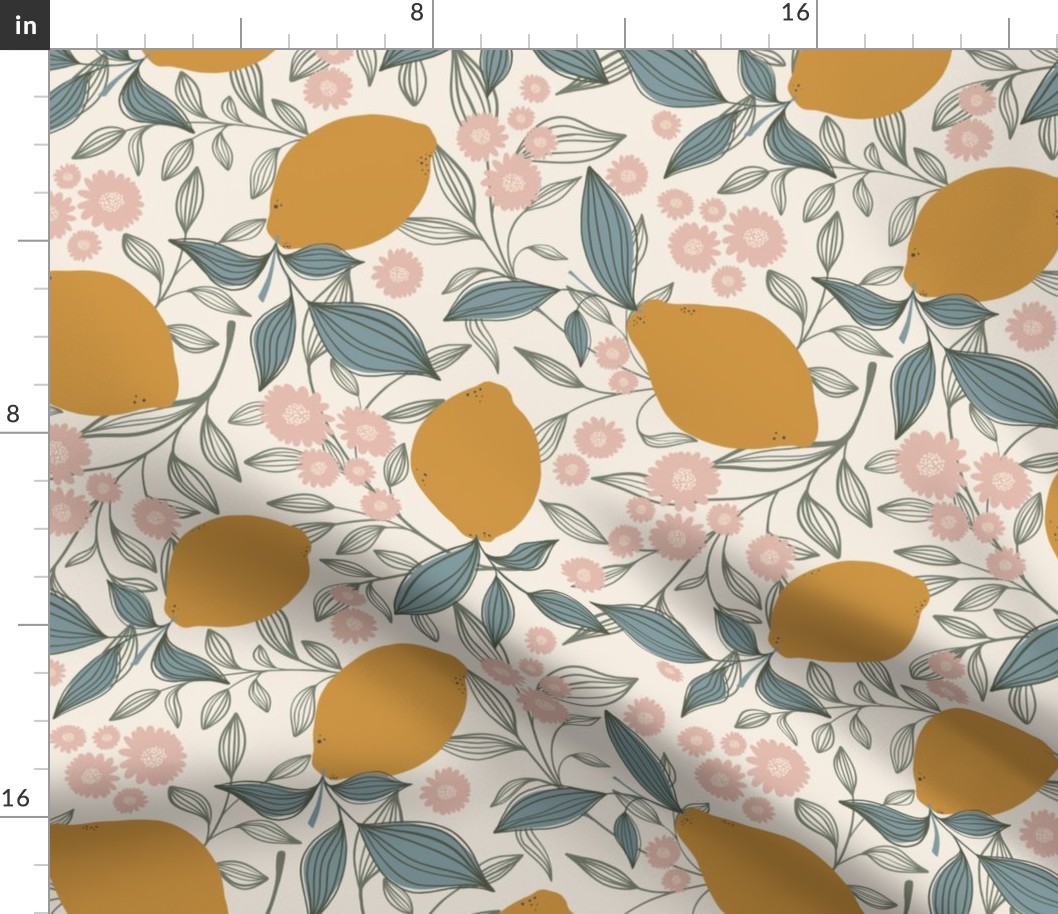 Lemons and Florals Natural Sun Wallpaper