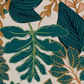 Medium - Vintage Forest leaves - Emerald Green and Gold