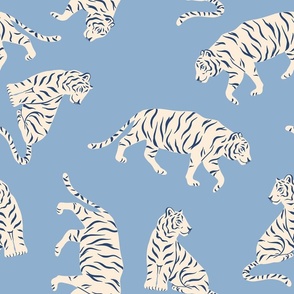 White Tigers on Pastel Blue