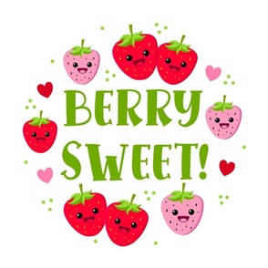 18x18 Panel Berry Sweet Red and Pink Kawaii Strawberries for DIY Throw Pillow or Cushion Cover