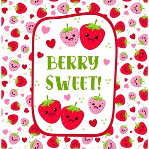 14x18 Panel Berry Sweet Red and Pink Kawaii Strawberries for DIY Garden Flag Small Wall Hanging or Hand Towel