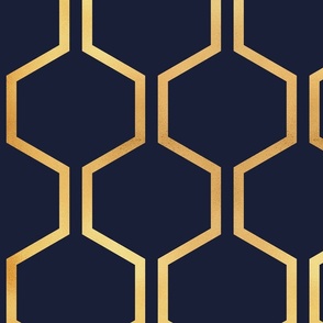 Large jumbo scale // Gold queen bee honeycomb // navy blue background golden texture hexagon vertical lines 