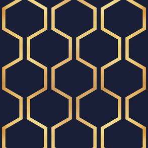 Normal scale // Gold queen bee honeycomb // navy blue background golden texture hexagon vertical lines 