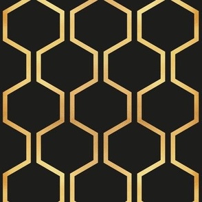 Small scale // Gold queen bee honeycomb // black background golden texture hexagon vertical lines 