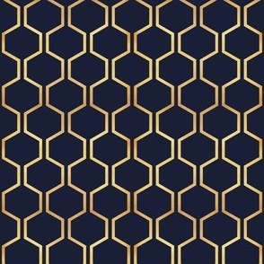 Tiny scale // Gold queen bee honeycomb // navy blue background golden texture hexagon vertical lines 