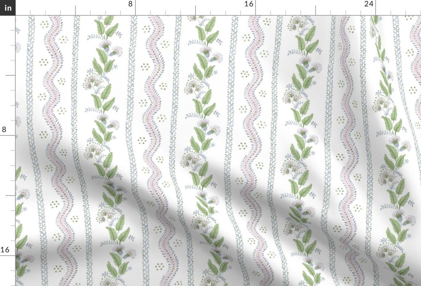 Half Scale Emma Stripe soft blue greens and lilac 2 on white