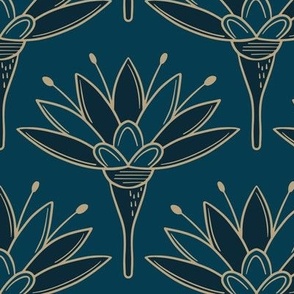 Deco Floral | MED Scale | Ocean Blue and Gold