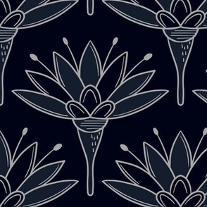 Deco Floral | MED Scale | Deep Navy Blue, Gray