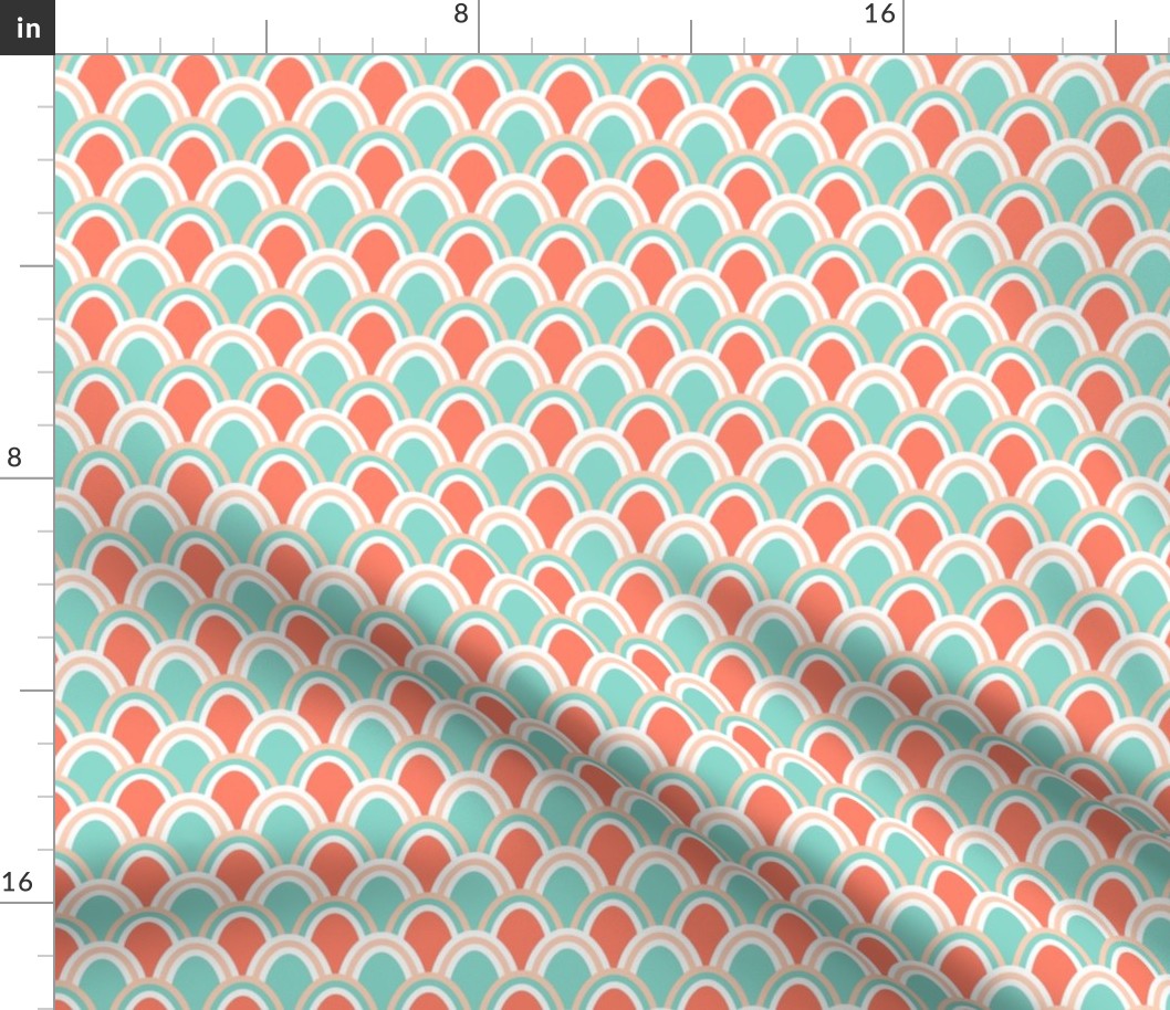 Scaly pattern in mint and coral.