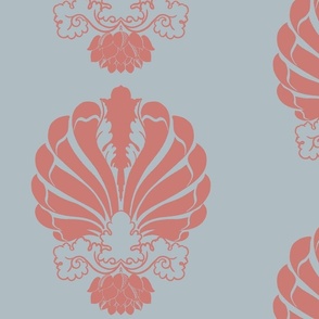 Large Scale Rococo Shells in Coral Pink