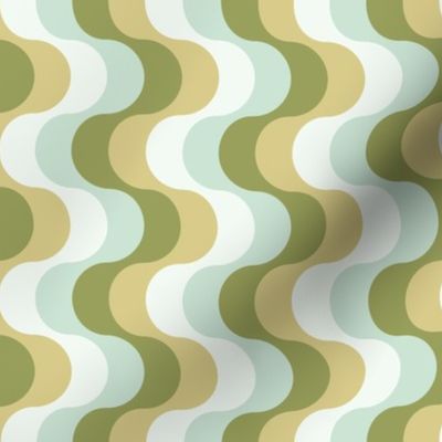 Groovy funky sixties wallpaper - vertical retro swirls waves psychedelic boho design olive sage green mist