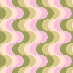 Groovy funky sixties wallpaper - vertical retro swirls waves psychedelic boho design olive sage green pink cream