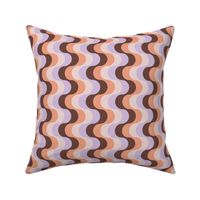 Groovy funky sixties wallpaper - vertical retro swirls waves psychedelic boho design lilac orange chocolate brown sand