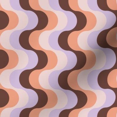 Groovy funky sixties wallpaper - vertical retro swirls waves psychedelic boho design lilac orange chocolate brown sand