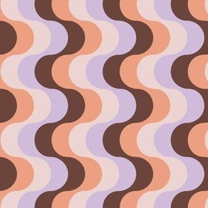 Groovy funky sixties wallpaper - vertical retro swirls waves psychedelic boho design lilac orange chocolate brown sand