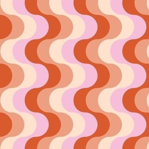 Groovy funky sixties wallpaper - vertical retro swirls waves psychedelic boho design pink orange red cream valentines palette