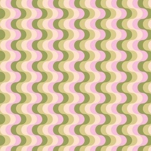 Groovy funky sixties wallpaper - vertical retro swirls waves psychedelic boho design olive sage green pink cream SMALL 