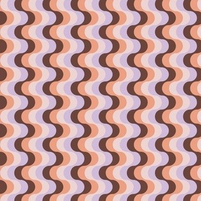 Groovy funky sixties wallpaper - vertical retro swirls waves psychedelic boho design lilac orange chocolate brown sand SMALL 