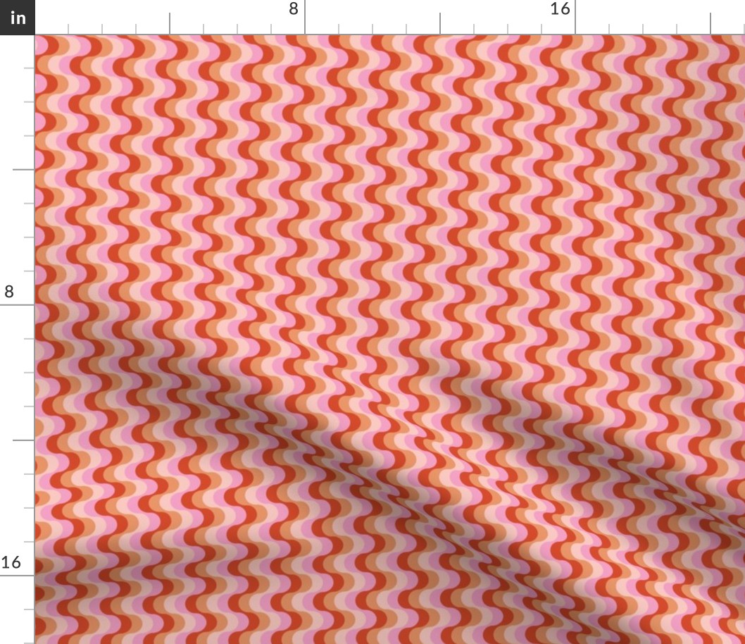 Groovy funky sixties wallpaper - vertical retro swirls waves psychedelic boho design orange pink peach blush SMALL 