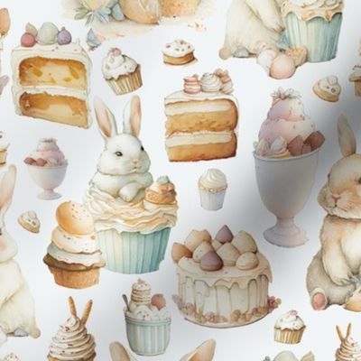  Little sweet Easter bunnies in a delicious cake and cake heaven - Easter bunny fabric - soft white