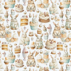  Little sweet Easter bunnies in a delicious cake and cake heaven - Easter bunny fabric - soft white