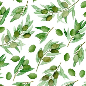 Olive tree branches, watercolour illustration. Seamless floral pattern-228.