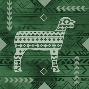 Show Sheep - Boho - Southwestern Native American Pattern - Dakr Green