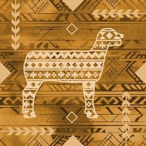 Show Sheep - Country Western - Southwestern Native American Pattern - Golden Yellow