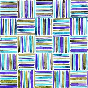 Hand Painted Watercolour Blocks Of Stripes In Shades Of Blue And Green Medium