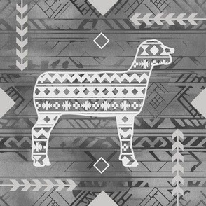 Show Sheep - Livestock - Southwestern Native American Pattern - Dark Gray, Light Gray, Medium Gray