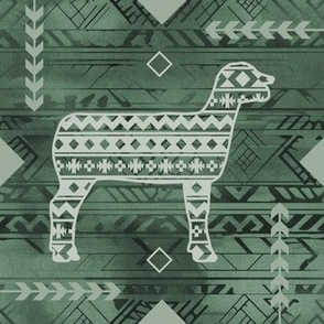 Show Sheep - Farming - Southwestern Native American Pattern - Sage Green