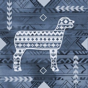 Show Sheep - Boho - Southwestern Native American Pattern - Slate Blue, Denim Blue