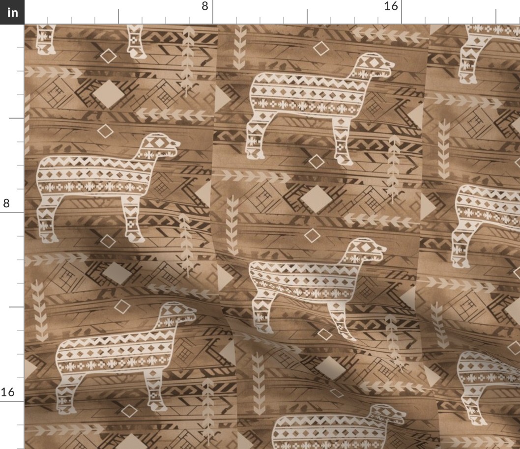 Show Sheep - Livestock - Southwestern Native American Pattern - Browns and Tan