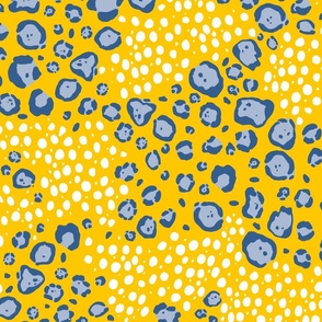 Abstract Big Cats Print in Blue, Yellow and White Like a Blue Ringed Octopus 