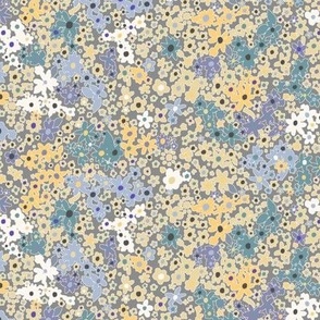 DITSY FLORAL-YELLOW LILAC PURPLE BLUE COMBO